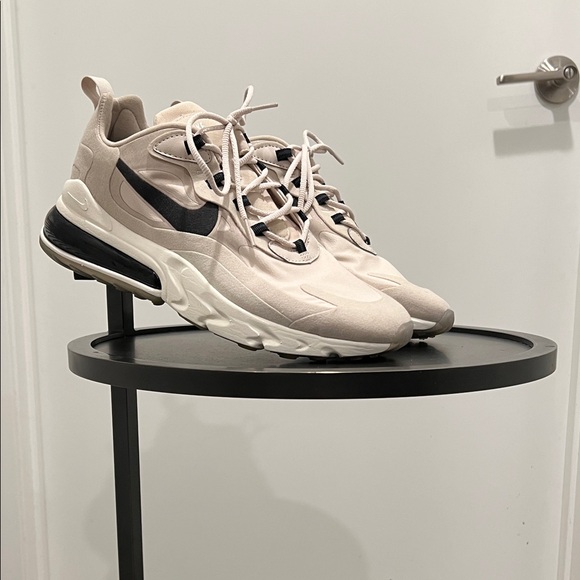 Nike Air Max 270 React by You Custom Shoe (Cream, Black) Size 8.5 - Picture 1 of 9
